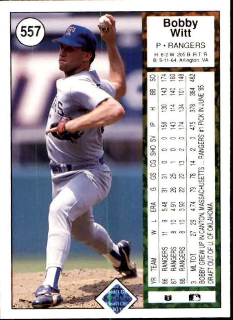 1989 Upper Deck #557 Bobby Witt NM-MT Texas Rangers Baseball Card - Baseball Card Single