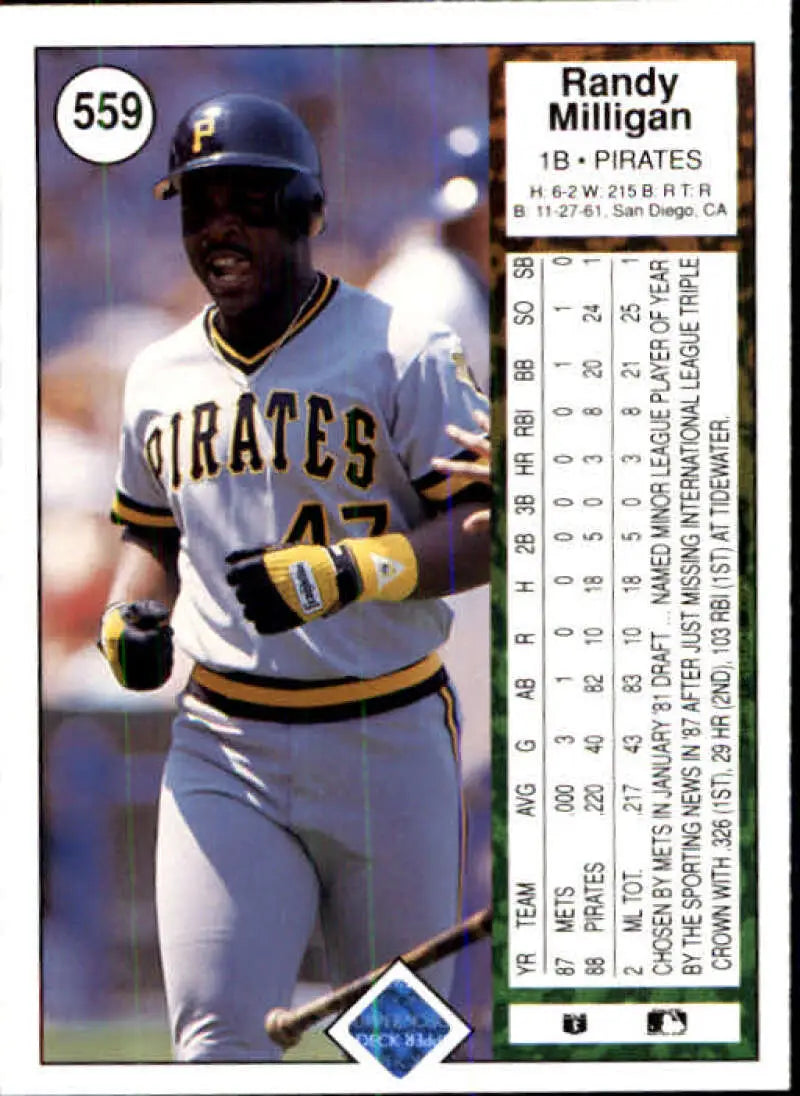 1989 Upper Deck #559 Randy Milligan NM-MT Pittsburgh Pirates Baseball Card - Baseball Card Single