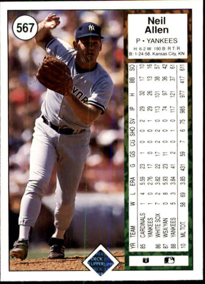 1989 Upper Deck #567 Neil Allen NM-MT New York Yankees Baseball Card - Baseball Card Single