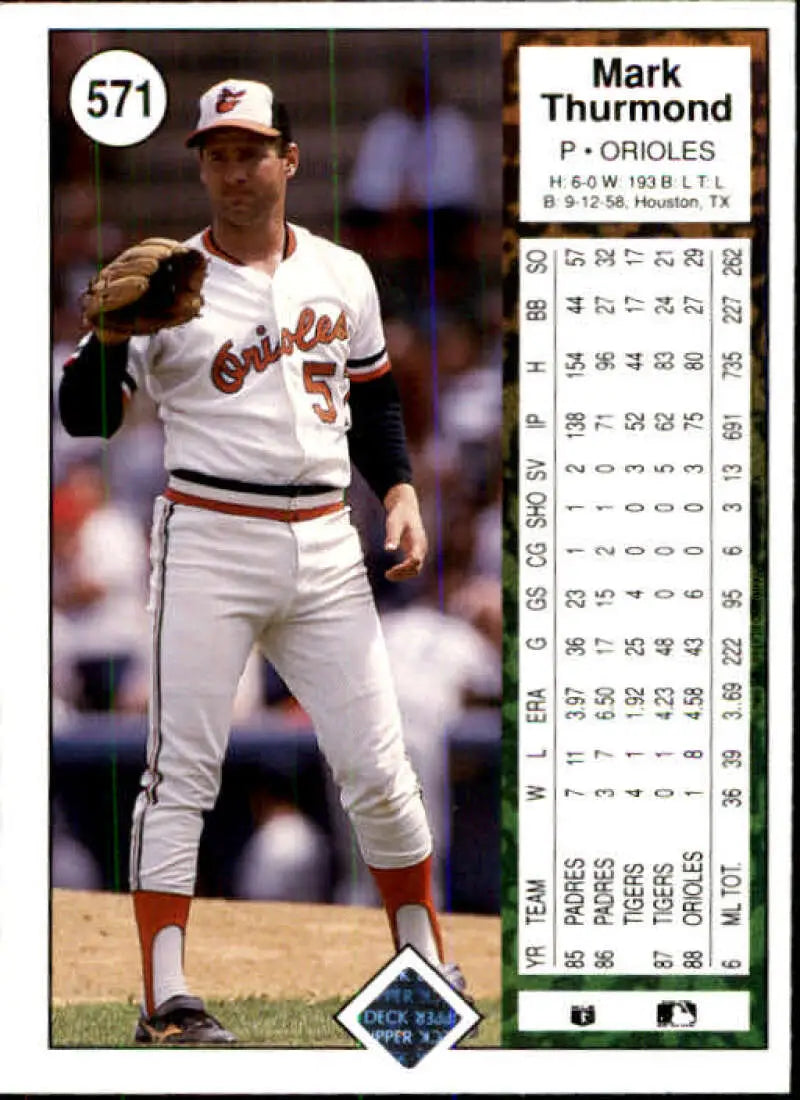 1989 Upper Deck #571 Mark Thurmond NM-MT Baltimore Orioles Baseball Card - Baseball Card Single