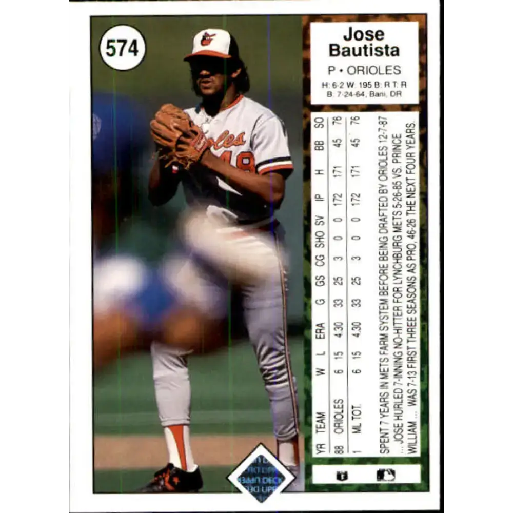 1989 Upper Deck #574 Jose Bautista NM-MT RC Rookie Baltimore Orioles Baseball Card - Baseball Card Single