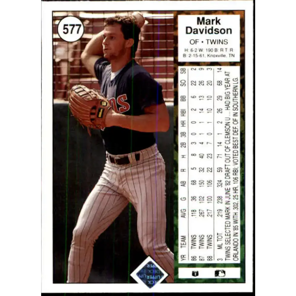 1989 Upper Deck #577 Mark Davidson NM-MT Minnesota Twins Baseball Card - Baseball Card Single