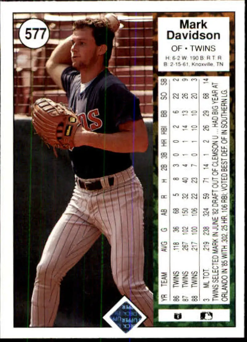 1989 Upper Deck #577 Mark Davidson NM-MT Minnesota Twins Baseball Card - Baseball Card Single