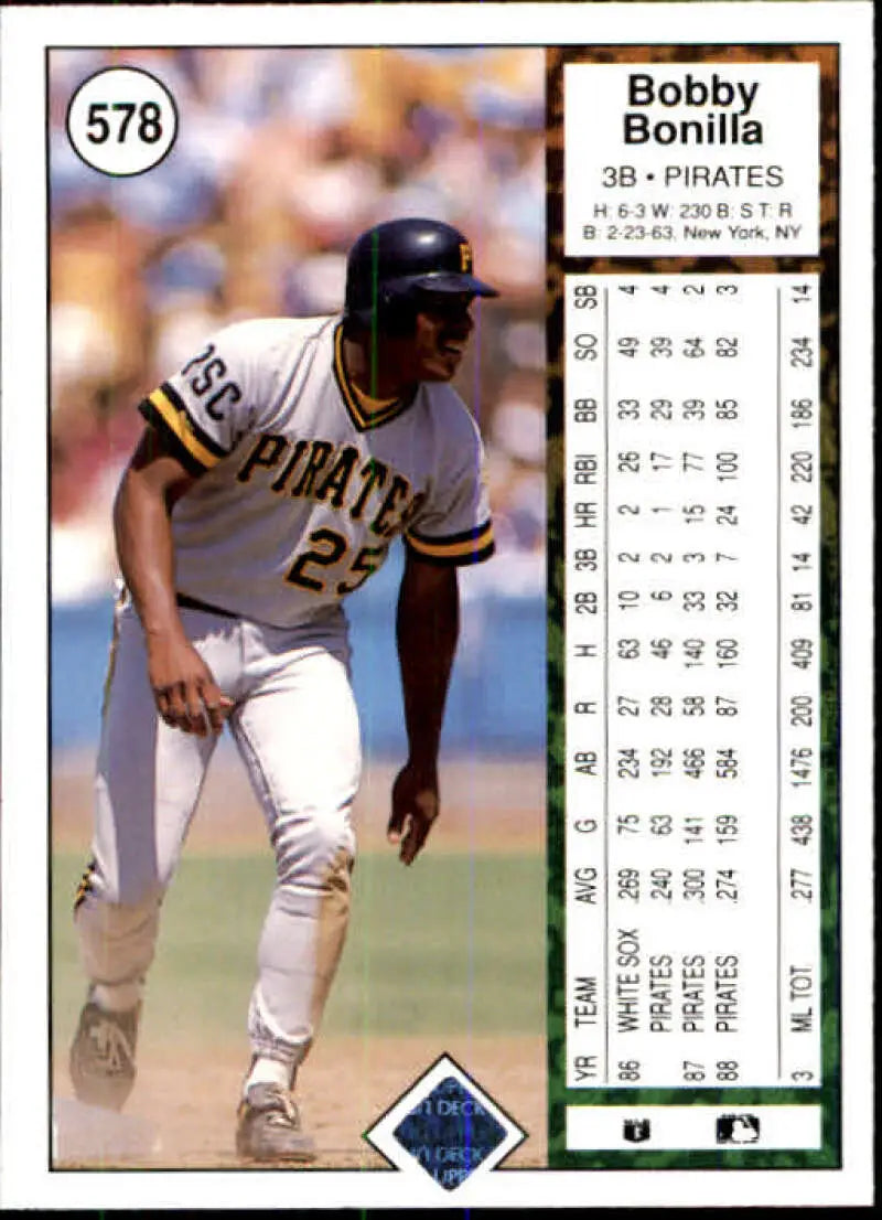 1989 Upper Deck #578 Bobby Bonilla NM-MT Pittsburgh Pirates Baseball Card - Baseball Card Single
