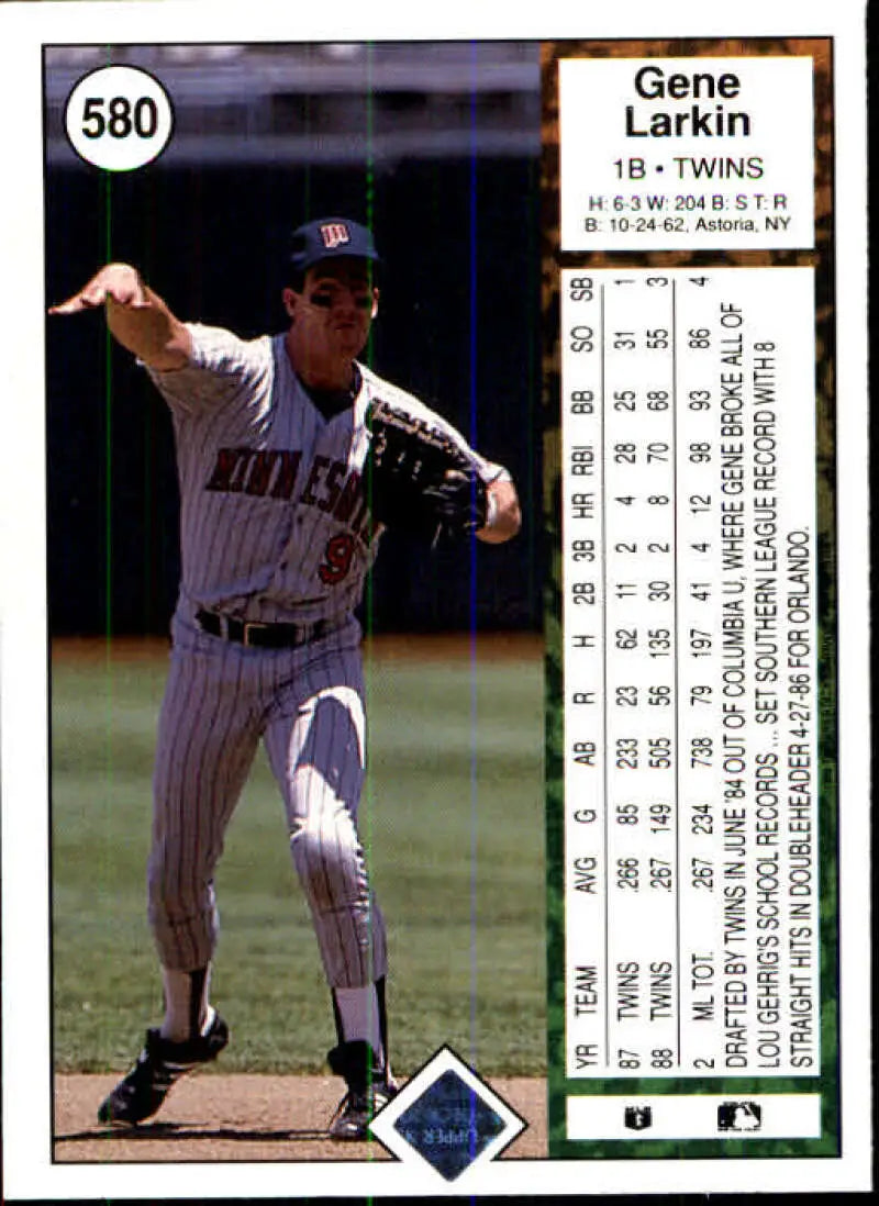 1989 Upper Deck #580 Gene Larkin NM-MT Minnesota Twins Baseball Card - Baseball Card Single