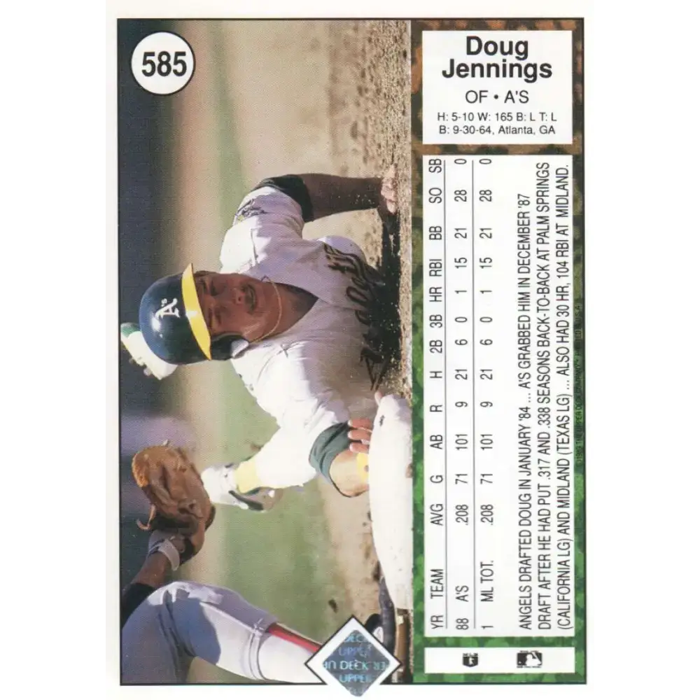 1989 Upper Deck #585 Doug Jennings NM-MT RC Rookie Oakland Athletics Baseball Card - Baseball Card Single