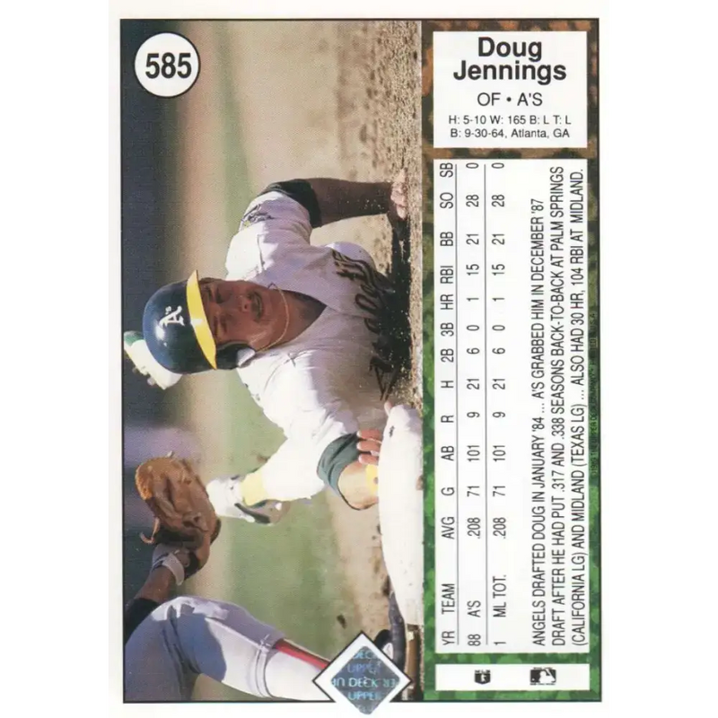 1989 Upper Deck #585 Doug Jennings NM-MT RC Rookie Oakland Athletics Baseball Card - Baseball Card Single