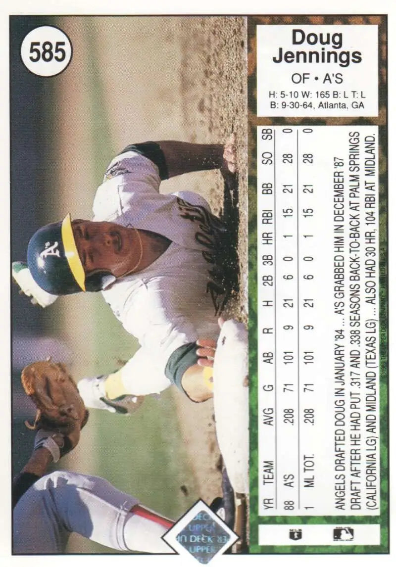 1989 Upper Deck #585 Doug Jennings NM-MT RC Rookie Oakland Athletics Baseball Card - Baseball Card Single