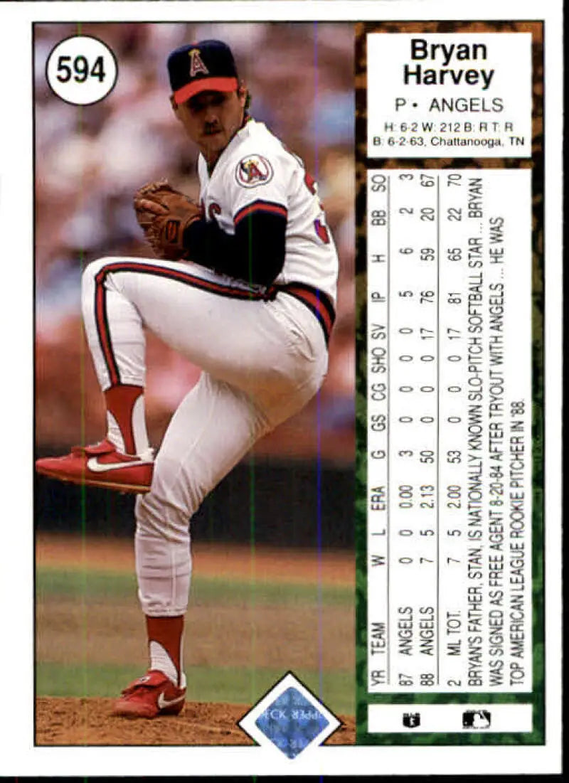 1989 Upper Deck #594 Bryan Harvey NM-MT RC Rookie California Angels Baseball Card - Baseball Card Single