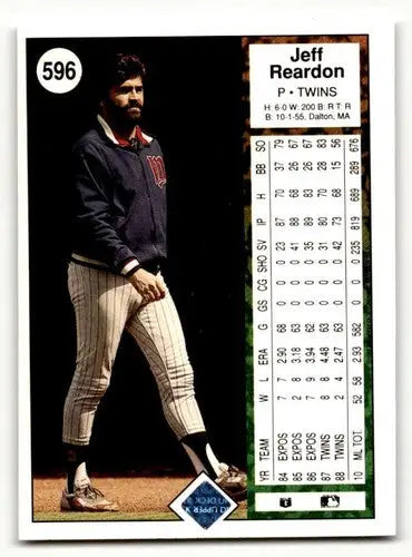 Jeff Reardon Minnesota Twins baseball card from 1989 Upper Deck #596