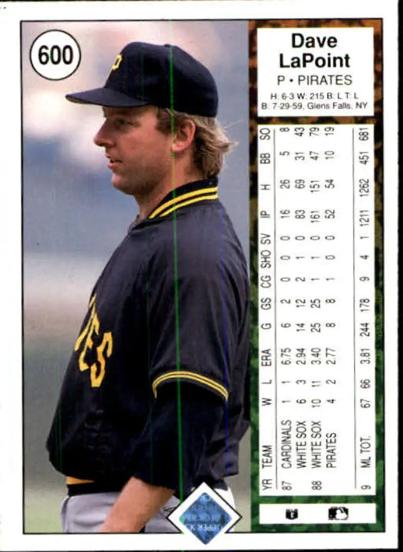 1989 Upper Deck #600 Dave LaPoint NM-MT Pittsburgh Pirates Baseball Card - Baseball Card Single
