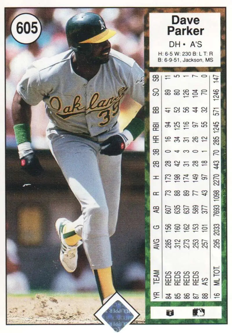 1989 Upper Deck #605 Dave Parker NM-MT Oakland Athletics Baseball Card - Baseball Card Single