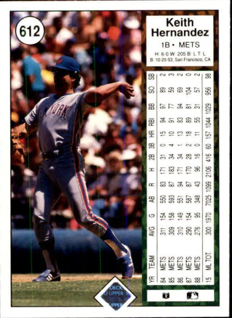 1989 Upper Deck #612 Keith Hernandez NM-MT New York Mets Baseball Card - Baseball Card Single