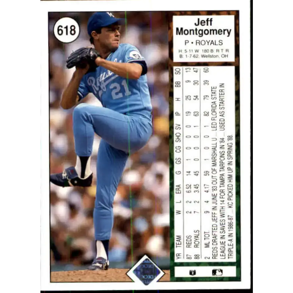 1989 Upper Deck #618 Jeff Montgomery NM-MT Kansas City Royals Baseball Card - Baseball Card Single