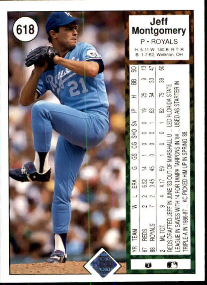 1989 Upper Deck #618 Jeff Montgomery NM-MT Kansas City Royals Baseball Card - Baseball Card Single