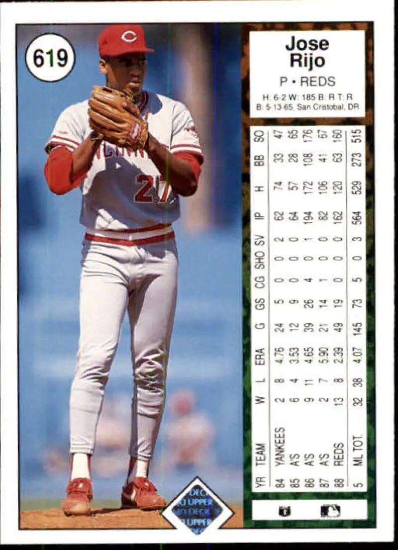 1989 Upper Deck #619 Jose Rijo NM-MT Cincinnati Reds Baseball Card - Baseball Card Single