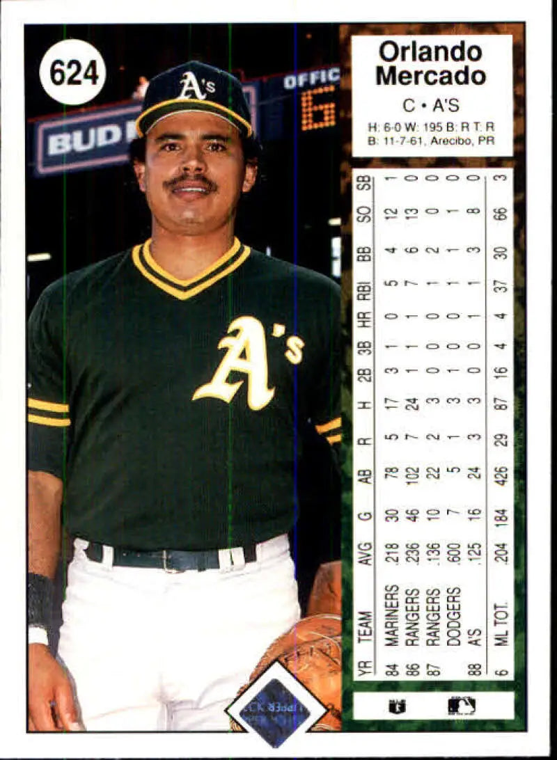 1989 Upper Deck #624 Orlando Mercado NM-MT Oakland Athletics Baseball Card - Baseball Card Single