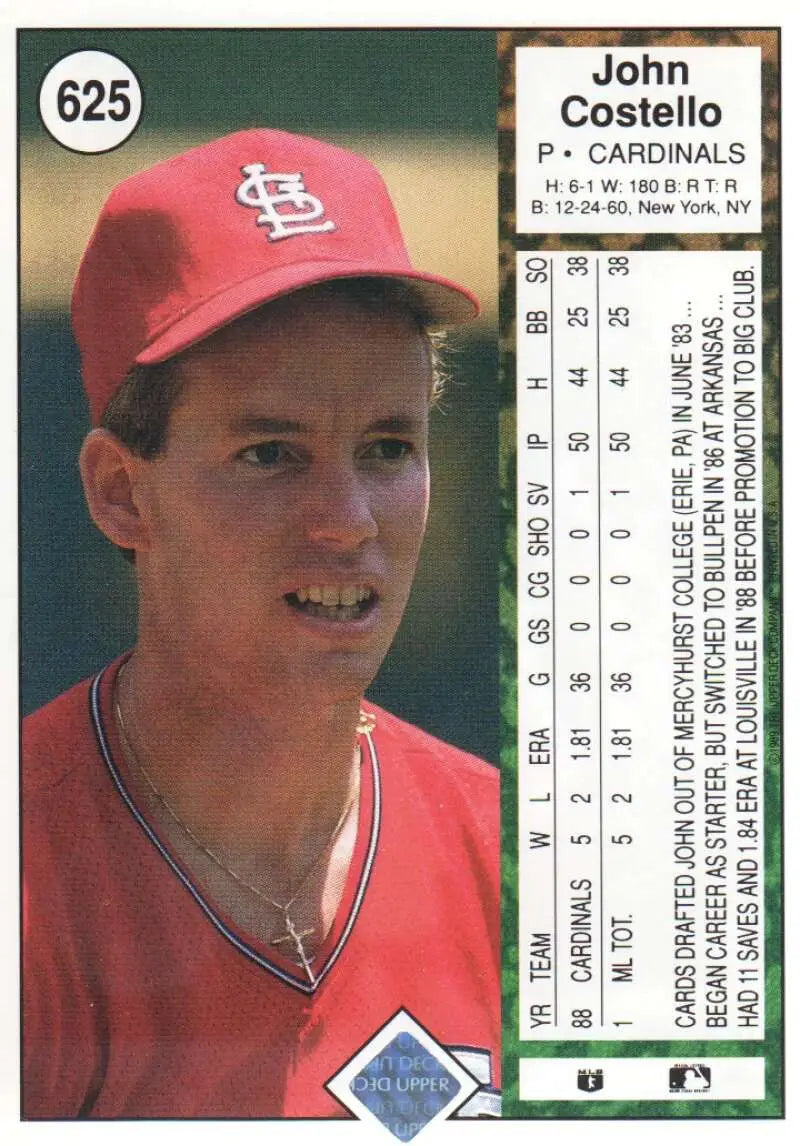 1989 Upper Deck #625 John Costello NM-MT St. Louis Cardinals Baseball Card - Baseball Card Single