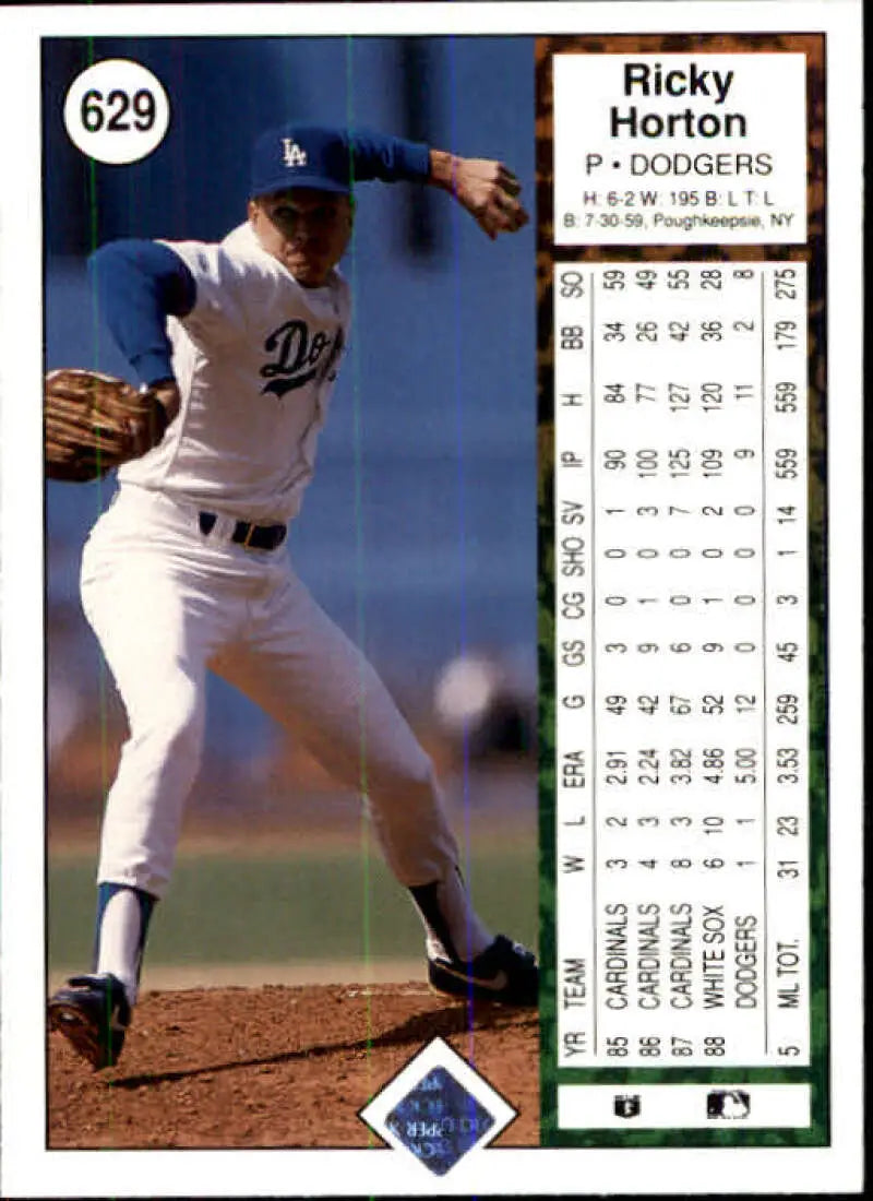 1989 Upper Deck #629 Ricky Horton NM-MT Los Angeles Dodgers Baseball Card - Baseball Card Single