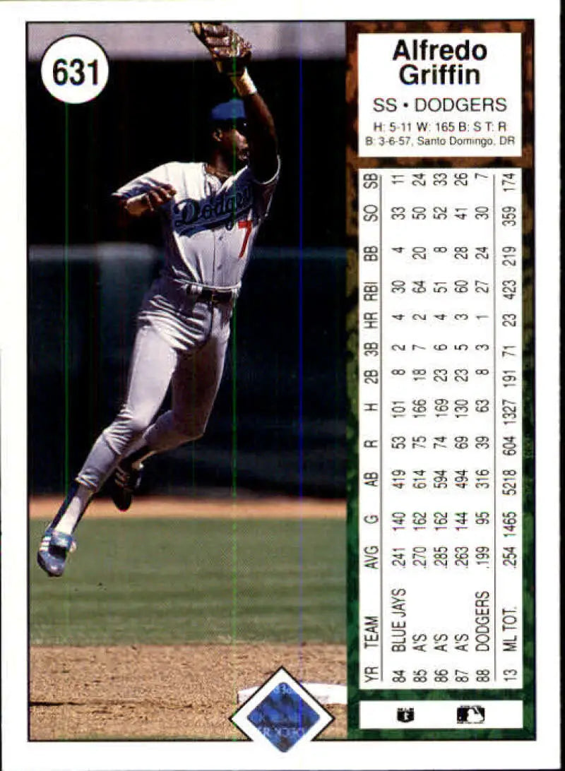 1989 Upper Deck #631 Alfredo Griffin NM-MT Los Angeles Dodgers Baseball Card - Baseball Card Single