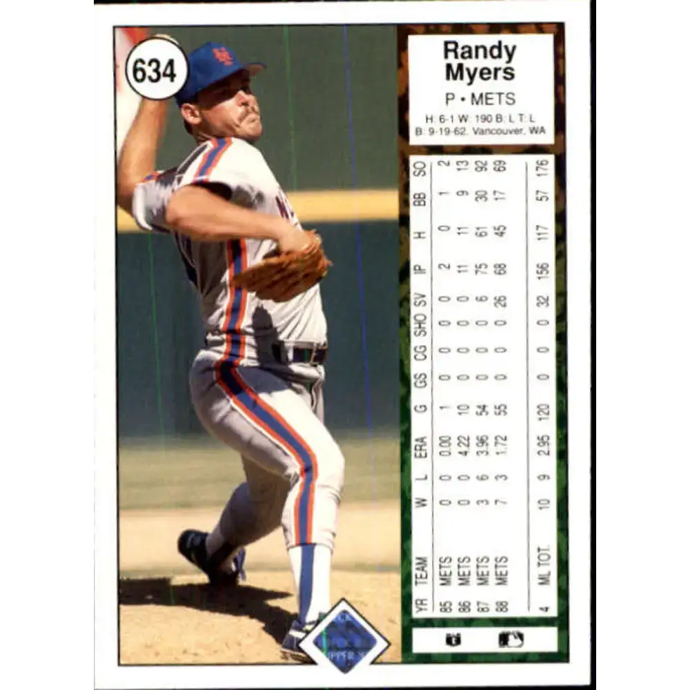 1989 Upper Deck #634 Randy Myers NM-MT New York Mets Baseball Card - Baseball Card Single