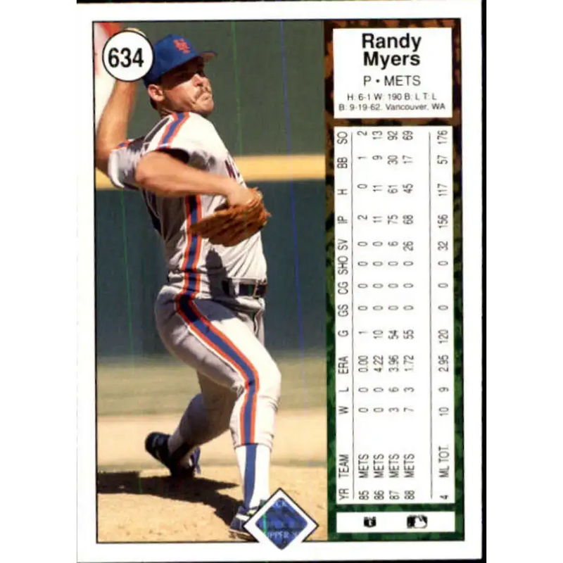 1989 Upper Deck #634 Randy Myers NM-MT New York Mets Baseball Card - Baseball Card Single