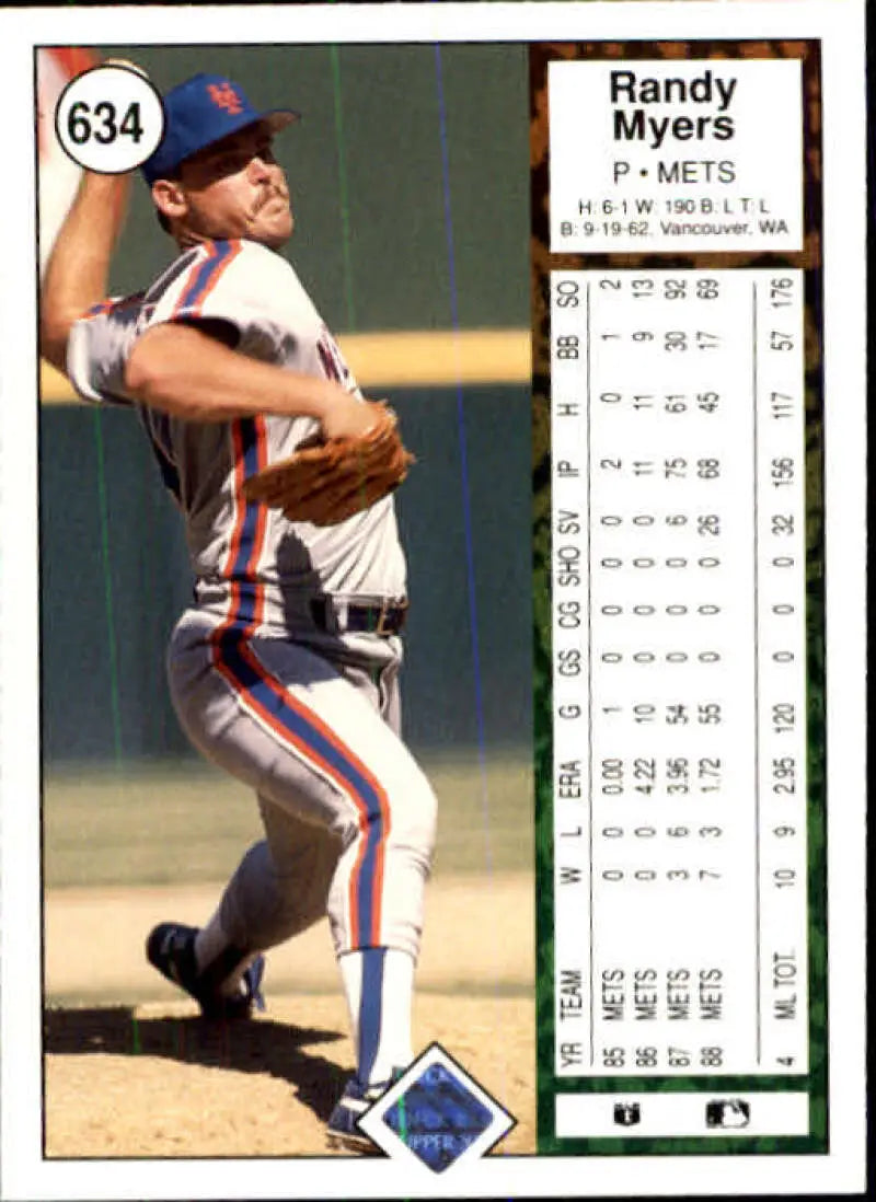 1989 Upper Deck #634 Randy Myers NM-MT New York Mets Baseball Card - Baseball Card Single