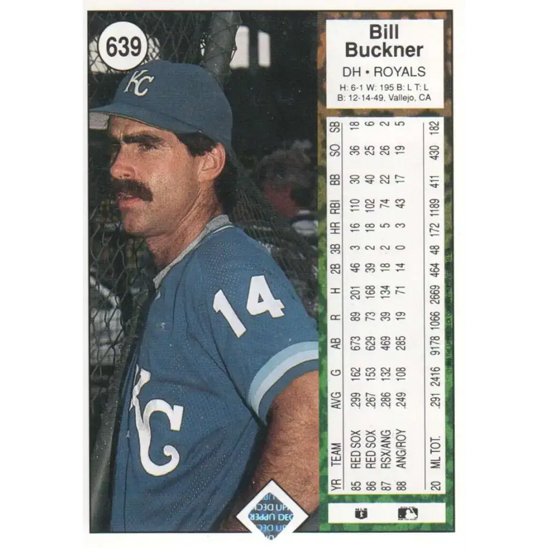 1989 Upper Deck #639 Bill Buckner NM-MT Kansas City Royals Baseball Card - Baseball Card Single
