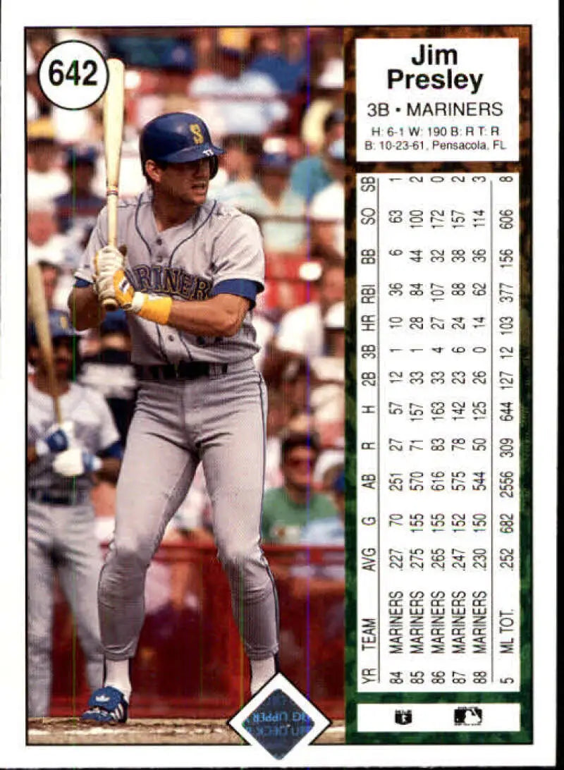 1989 Upper Deck #642 Jim Presley NM-MT Seattle Mariners Baseball Card - Baseball Card Single