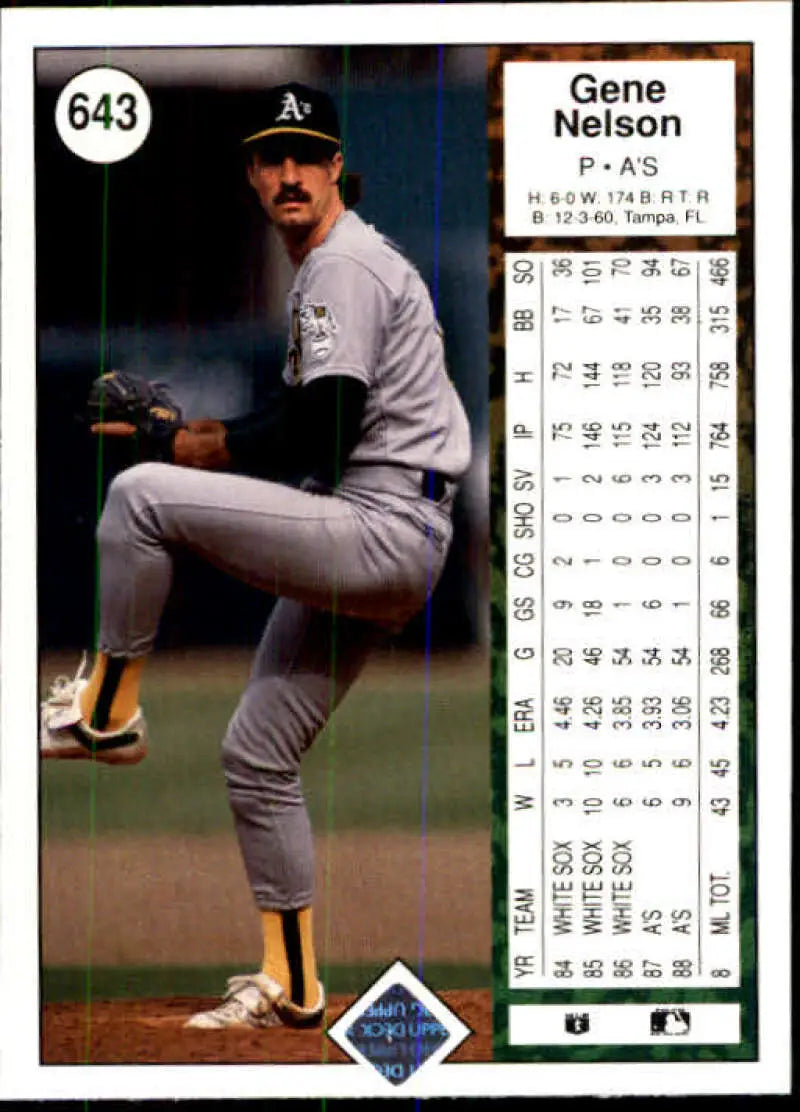 1989 Upper Deck #643 Gene Nelson NM-MT Oakland Athletics Baseball Card - Baseball Card Single