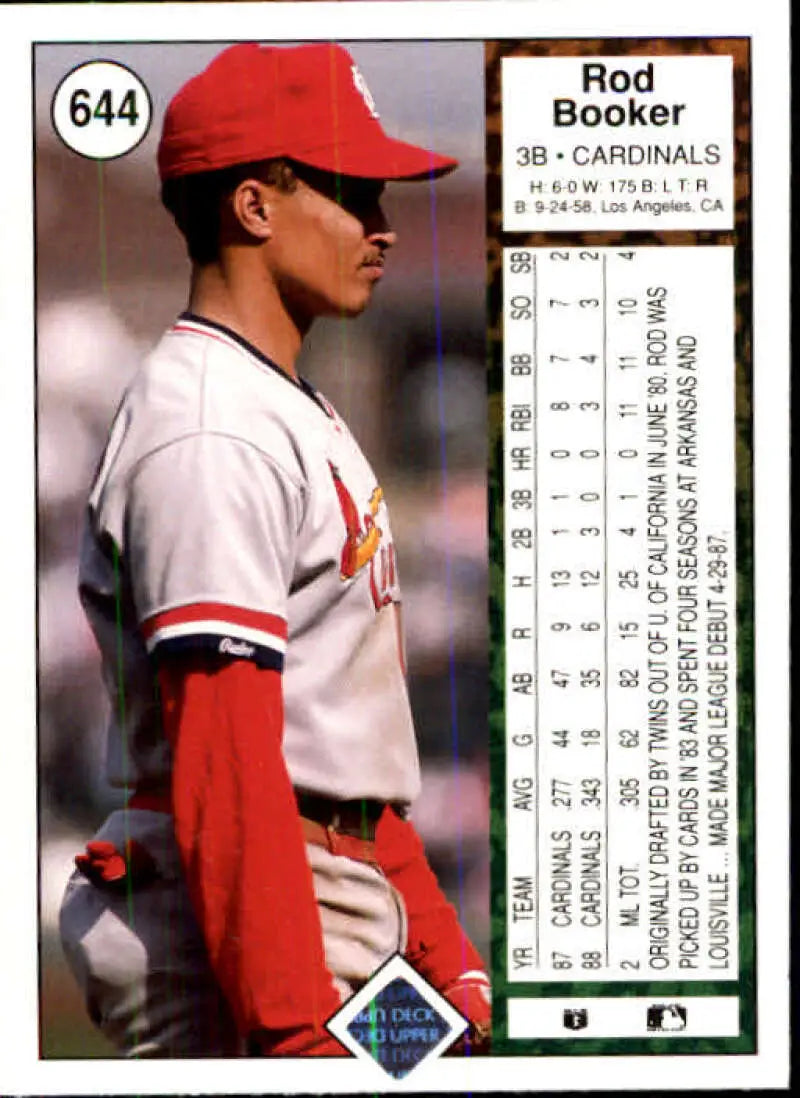 1989 Upper Deck #644 Rod Booker NM-MT St. Louis Cardinals Baseball Card - Baseball Card Single