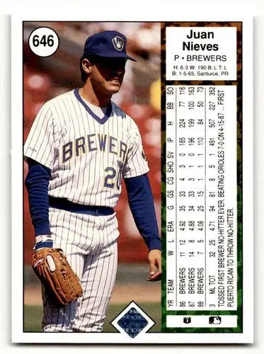 Juan Nieves Milwaukee Brewers baseball card from 1989 Upper Deck collection