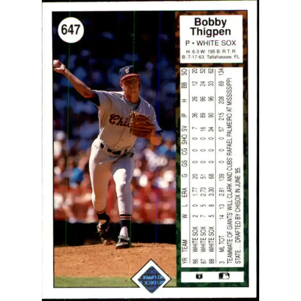 1989 Upper Deck #647 Bobby Thigpen NM-MT Chicago White Sox Baseball Card - Baseball Card Single