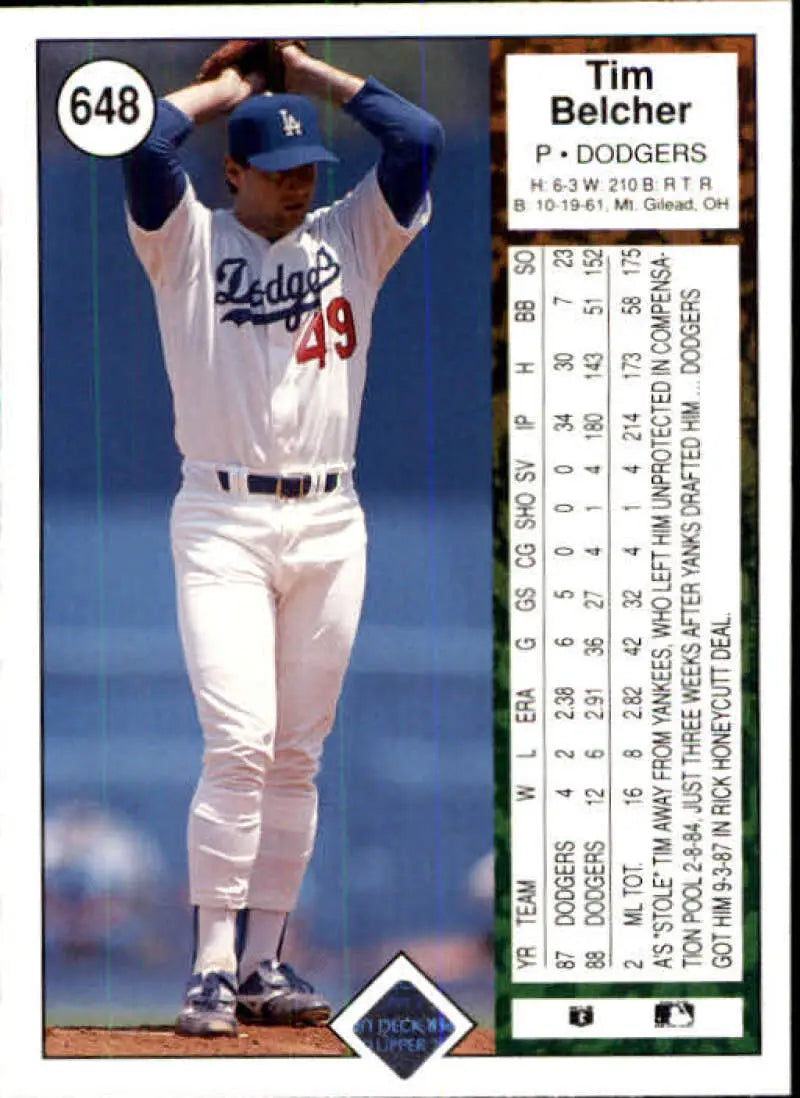 1989 Upper Deck #648 Tim Belcher NM-MT Los Angeles Dodgers Baseball Card - Baseball Card Single