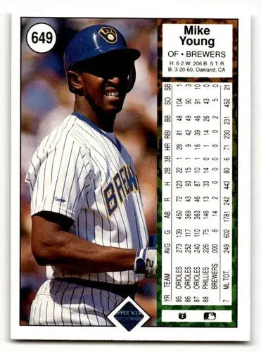Original gloss 1989 Upper Deck Mike Young Milwaukee Brewers baseball card