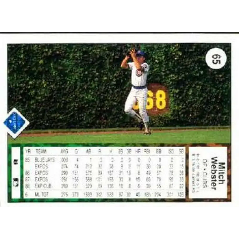 1989 Upper Deck #65 Mitch Webster NM-MT Chicago Cubs Baseball Card - Baseball Card Single