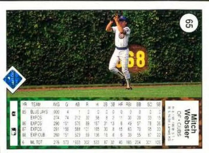 1989 Upper Deck #65 Mitch Webster NM-MT Chicago Cubs Baseball Card - Baseball Card Single