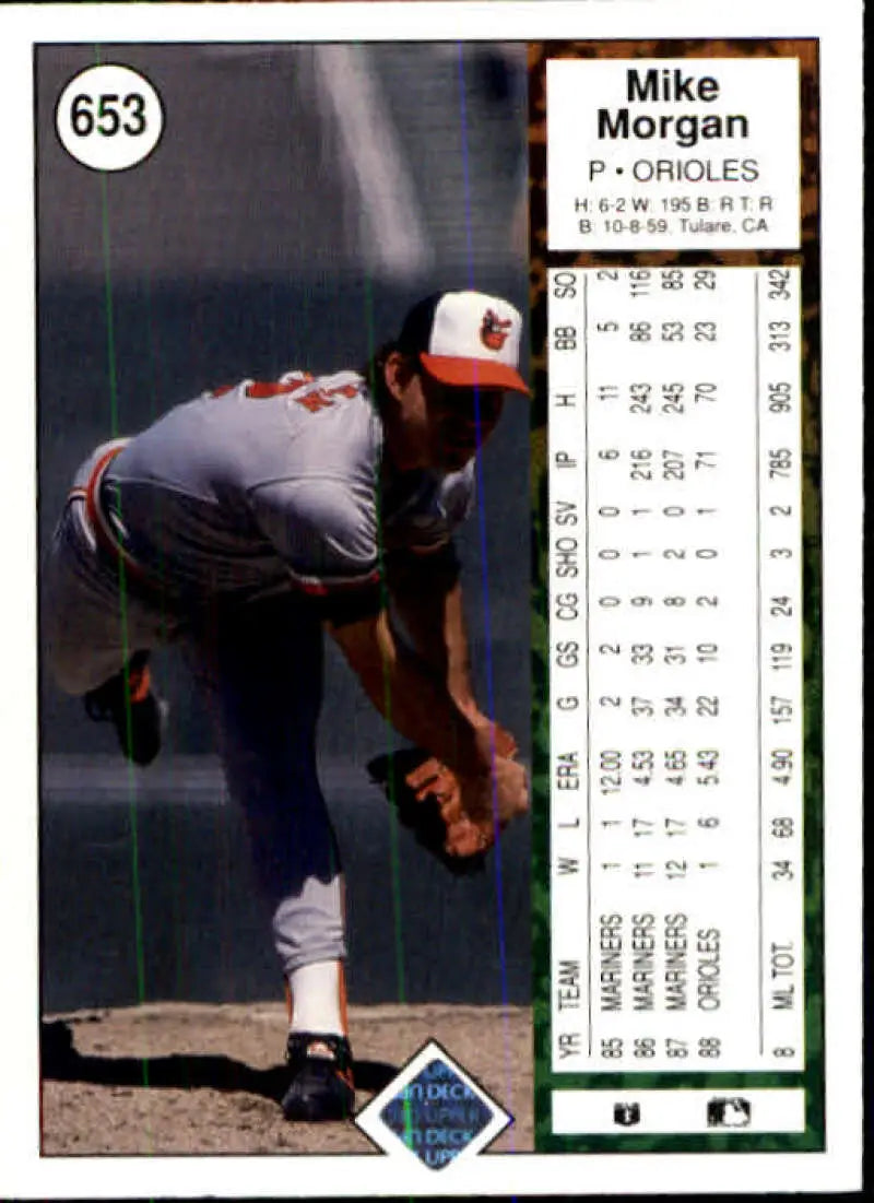1989 Upper Deck #653 Mike Morgan NM-MT Baltimore Orioles Baseball Card - Baseball Card Single