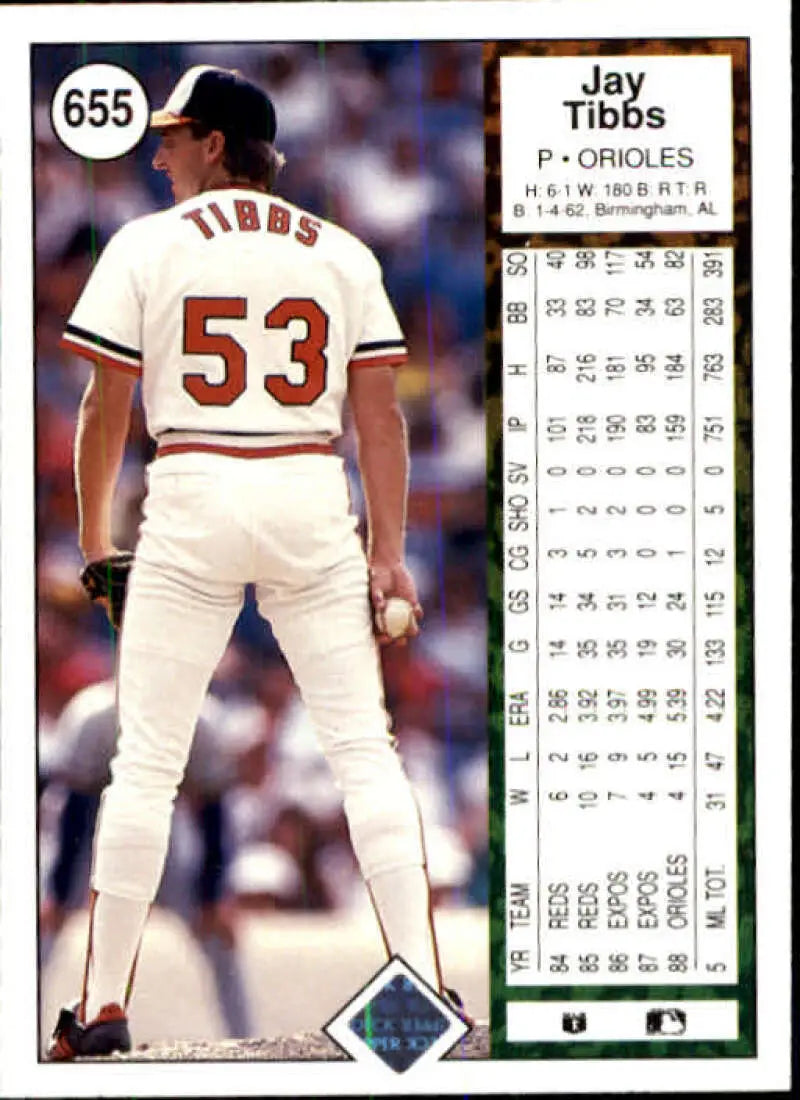 1989 Upper Deck #655 Jay Tibbs NM-MT Baltimore Orioles Baseball Card - Baseball Card Single