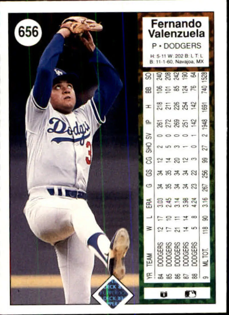 1989 Upper Deck #656 Fernando Valenzuela NM-MT Los Angeles Dodgers Baseball Card - Baseball Card Single