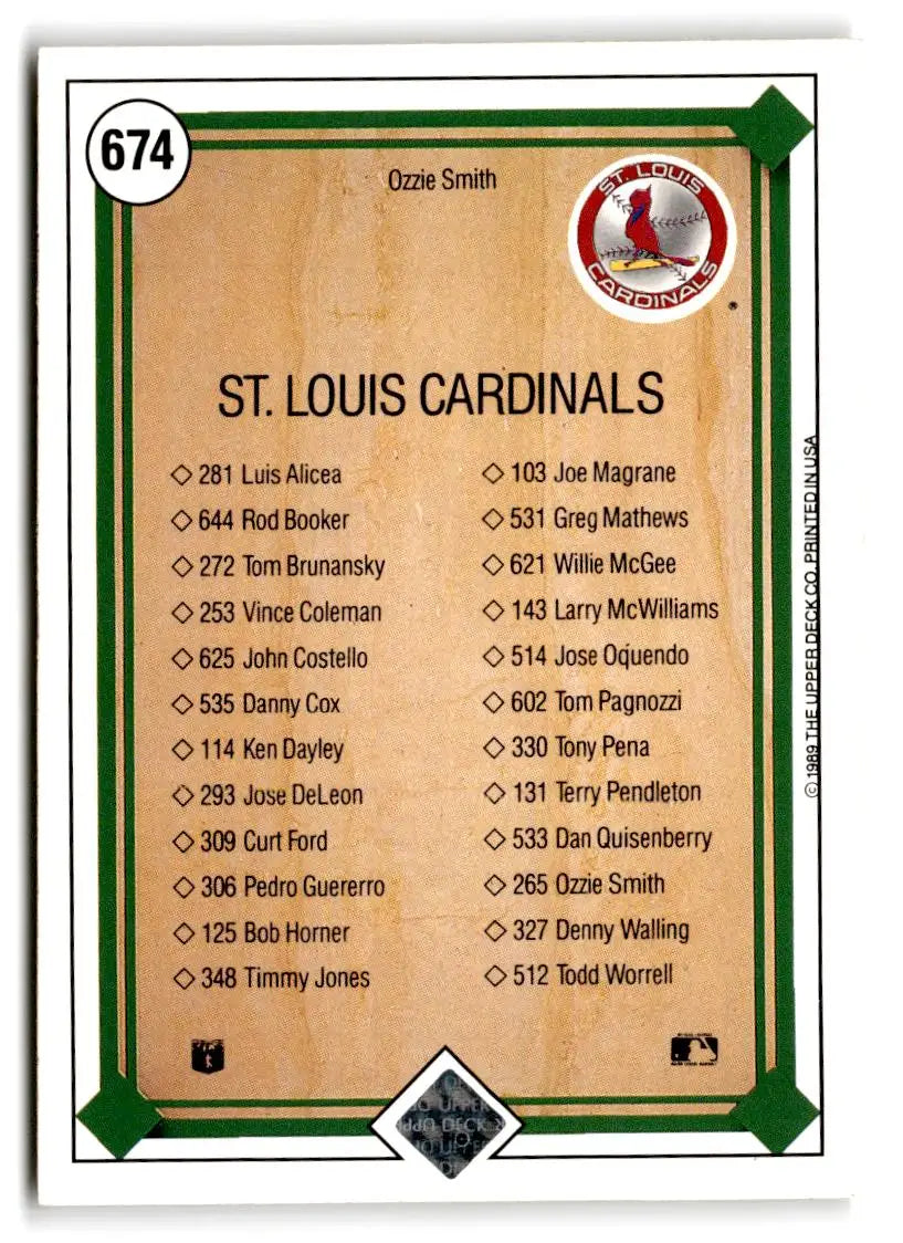 1989 Upper Deck #674 Ozzie Smith - Baseball Card Single