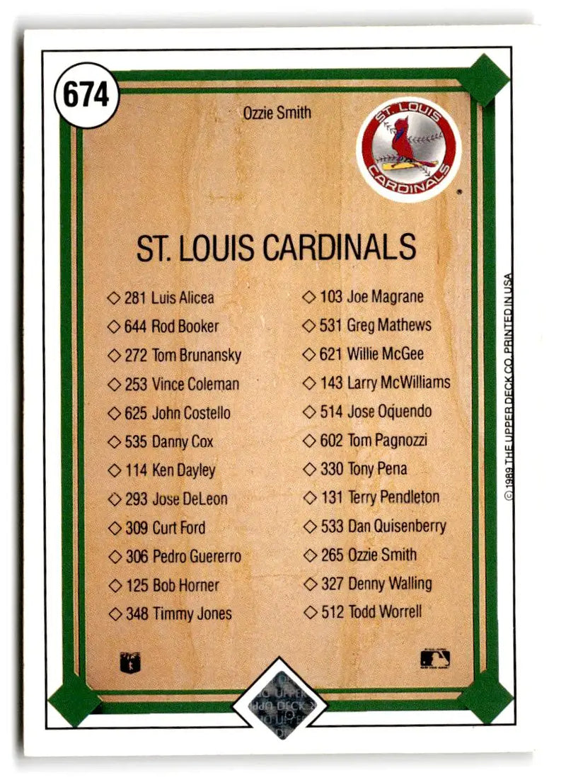 1989 Upper Deck #674 Ozzie Smith - Baseball Card Single