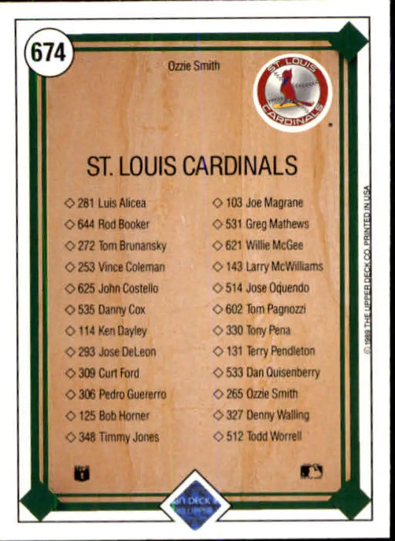 1989 Upper Deck #674 Ozzie Smith NM-MT St. Louis Cardinals Baseball Card - Baseball Card Single