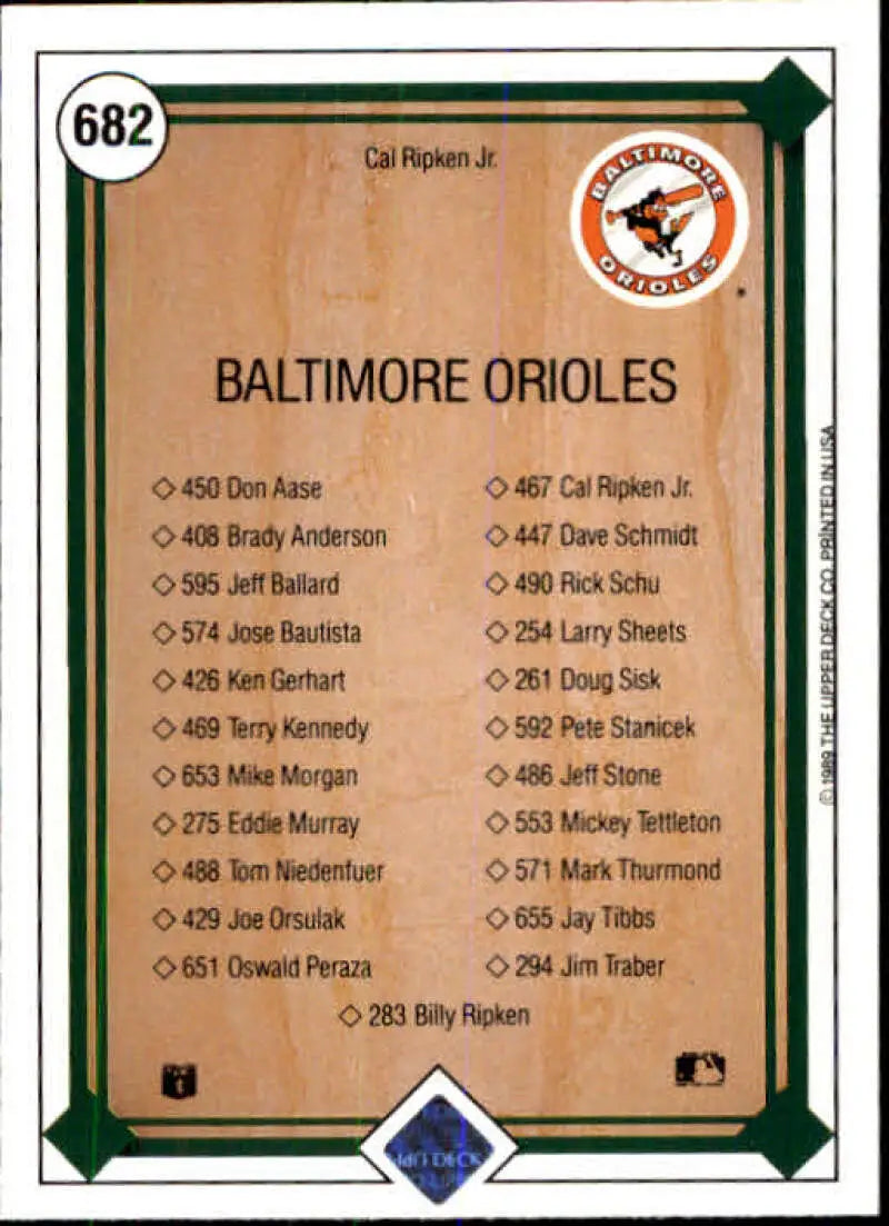 1989 Upper Deck #682 Cal Ripken Jr. NM-MT Baltimore Orioles Baseball Card - Baseball Card Single
