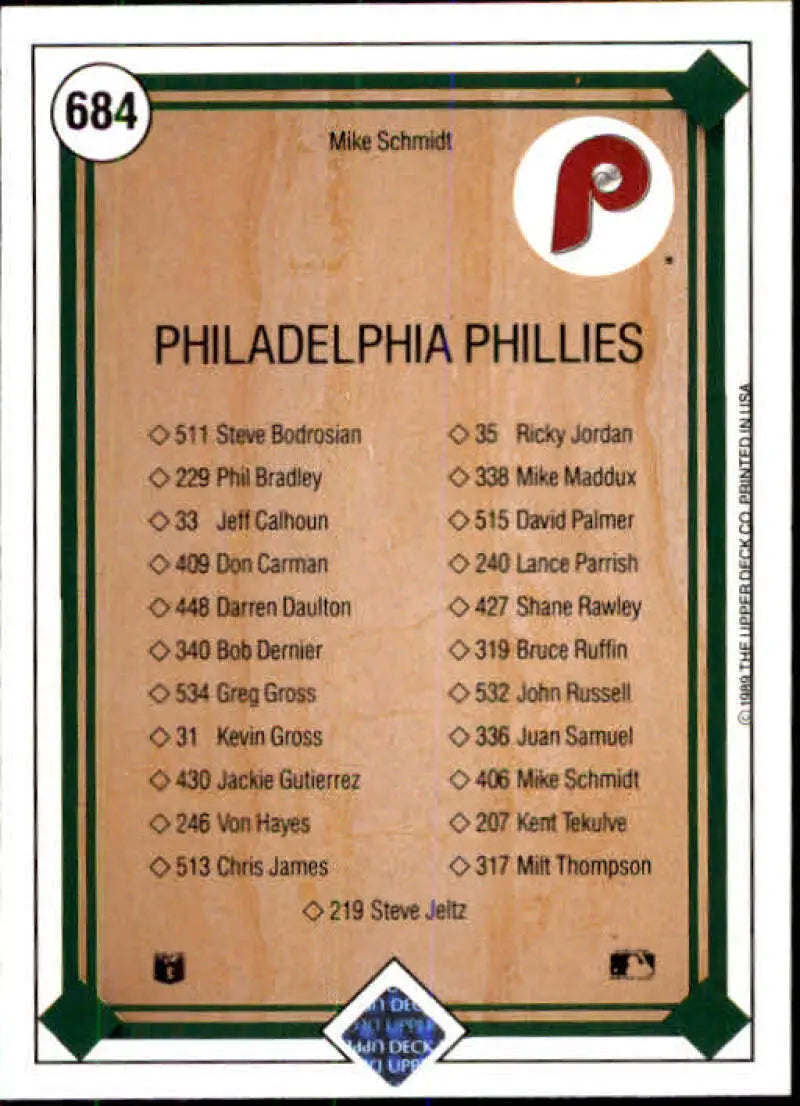 1989 Upper Deck #684 Mike Schmidt NM-MT Philadelphia Phillies Baseball Card - Baseball Card Single