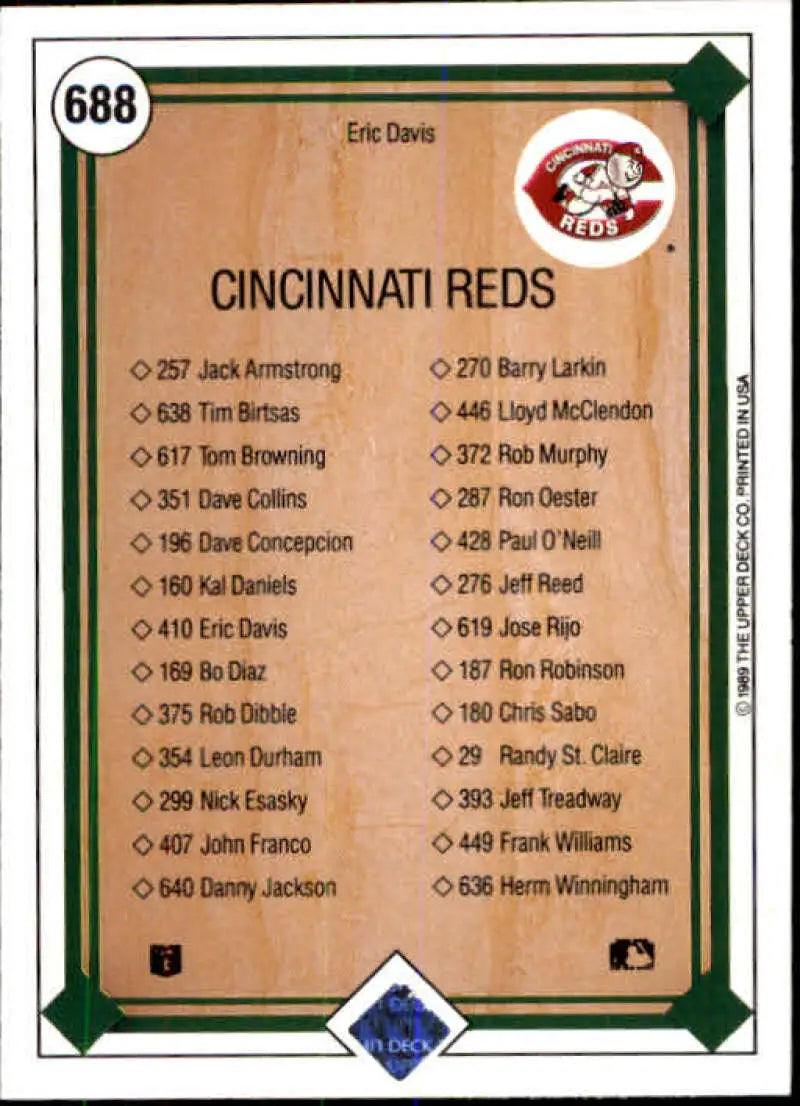 1989 Upper Deck #688 Eric Davis NM-MT Cincinnati Reds Baseball Card - Baseball Card Single