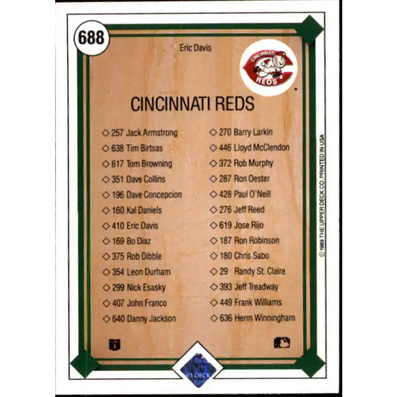 1989 Upper Deck #688 Eric Davis TC NM-MT Cincinnati Reds Baseball Card - Baseball Card Single