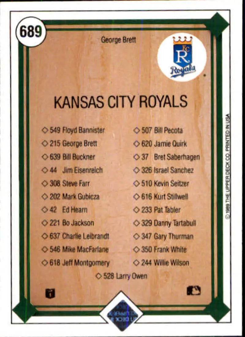1989 Upper Deck #689 George Brett NM-MT Kansas City Royals Baseball Card - Baseball Card Single