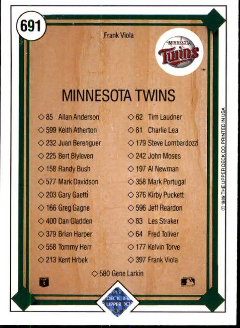 1989 Upper Deck #691 Frank Viola NM-MT Minnesota Twins Baseball Card - Baseball Card Single