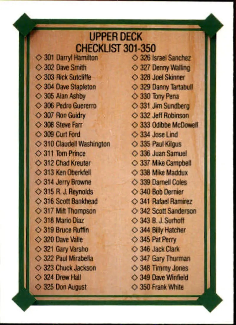 1989 Upper Deck #697 Checklist 301-400 NM-MT Checklist Baseball Card - Baseball Card Single